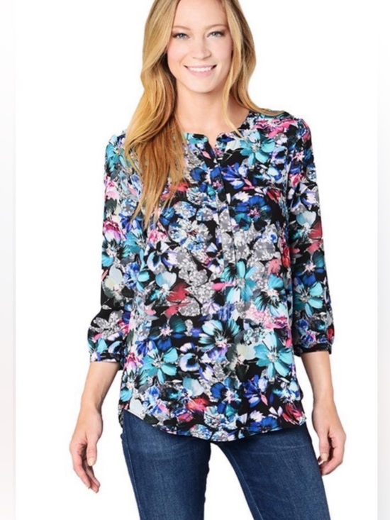 NYDJ Tops - NYDJ Floral 3/4 Sleeves Pleated Back Top Size 2X Multicolor